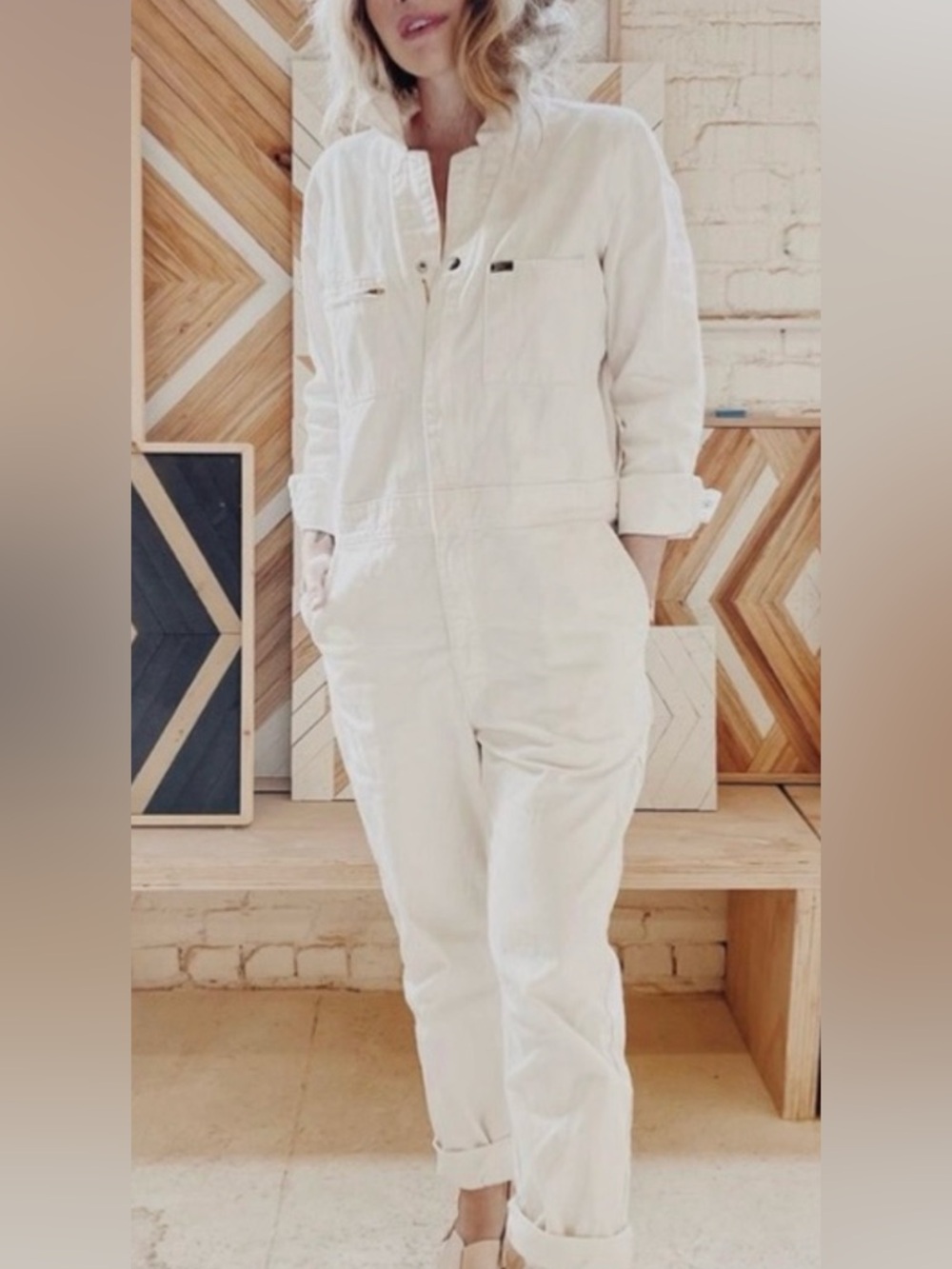 Lee Union-Alls Cream coveralls with Label Detail